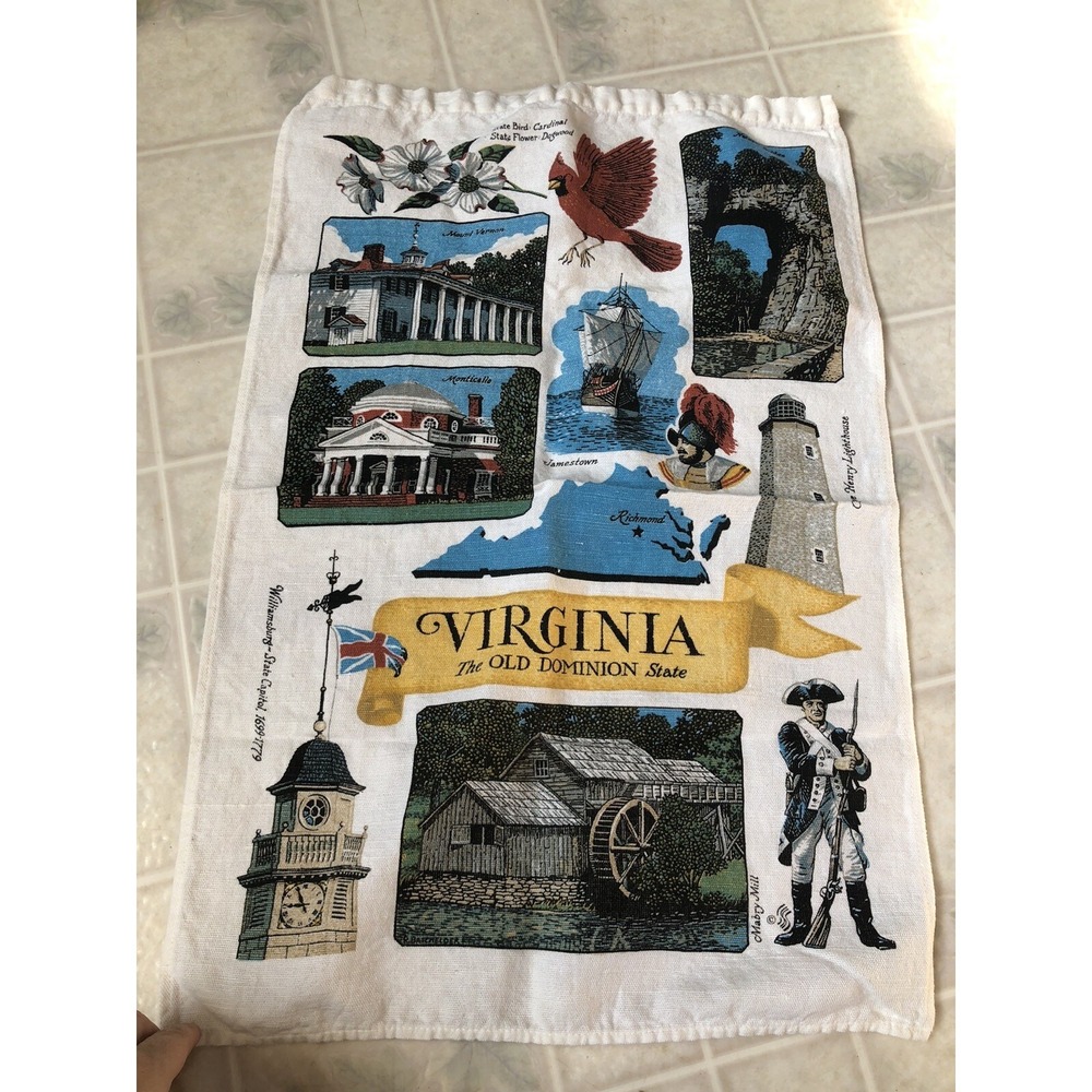 Virginia Landmarks Vintage Tea Towel Kay Dee Linen Fabric Wall Hanging